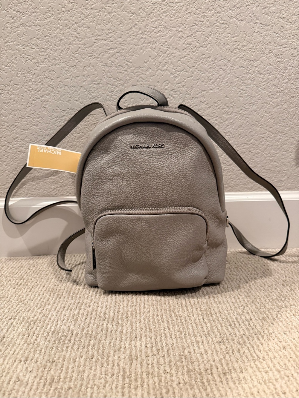 Michael Kors Erin Pearl Grey Pebbled Leather Medium Backpack